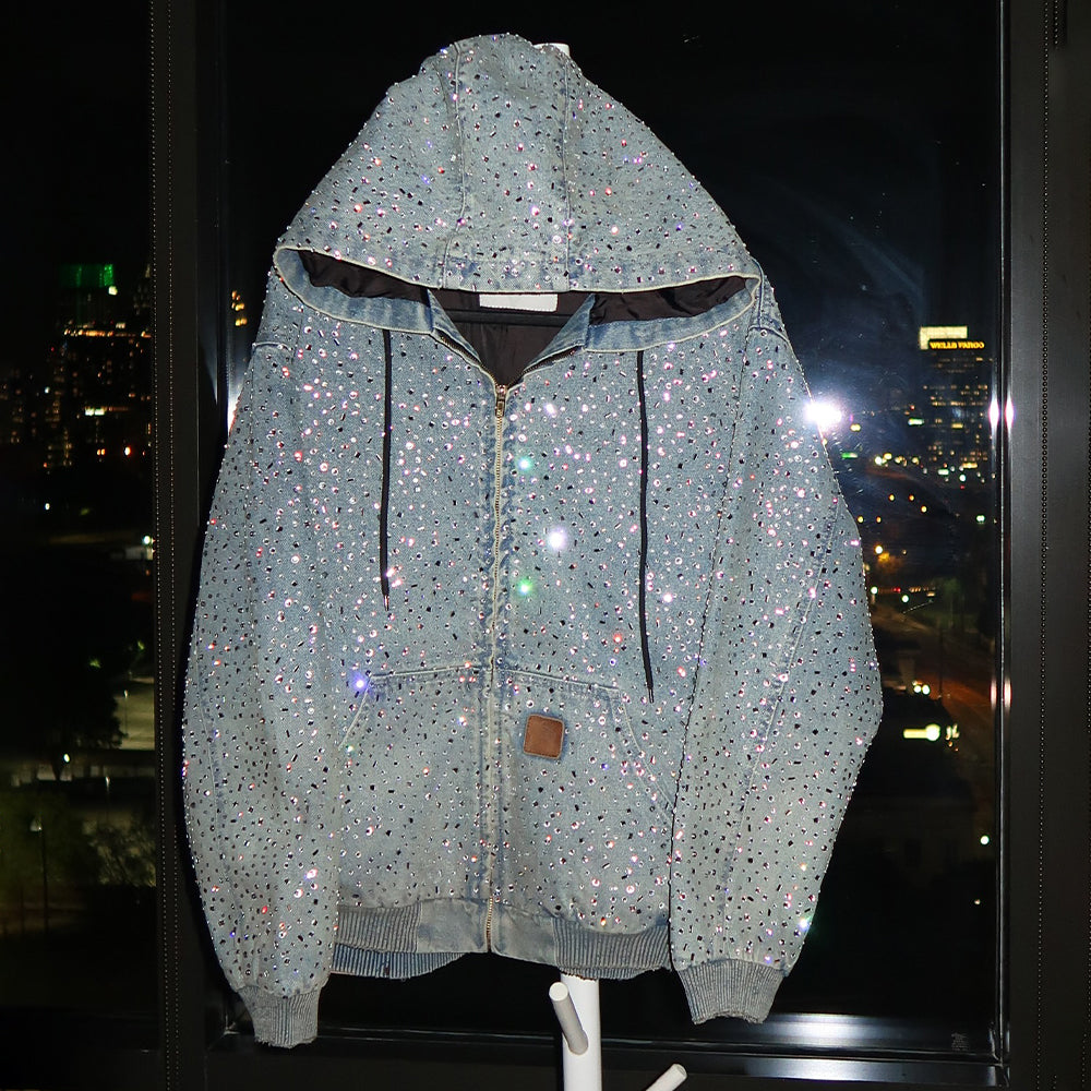 Oversized Rhinestone Zip Up