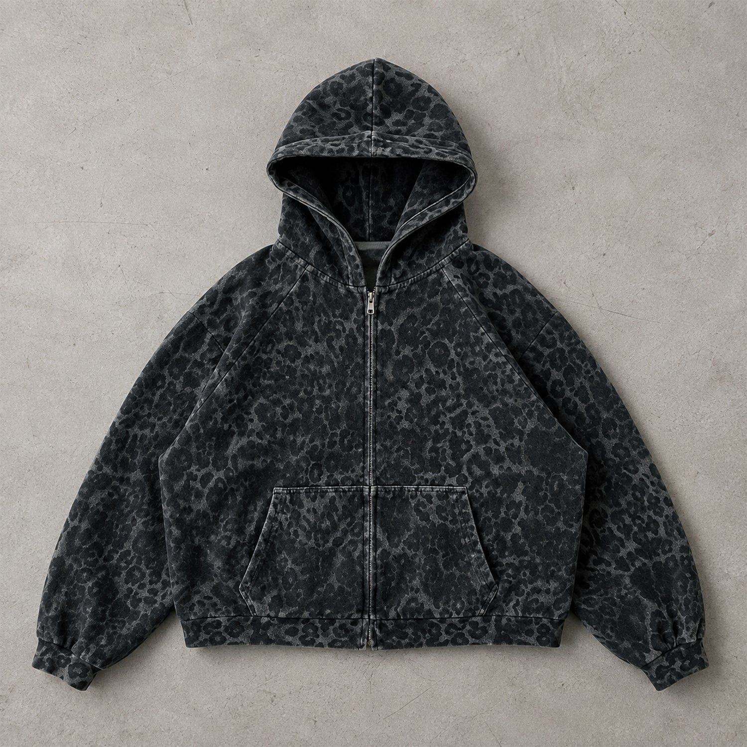 Leopard Graphic Cropped Zip up Hoodie Oversized
