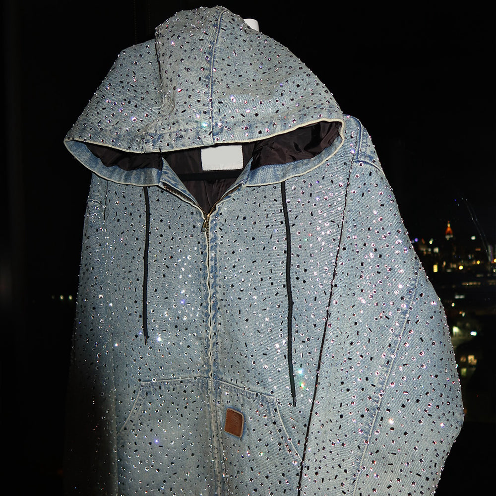 Oversized Rhinestone Zip Up