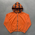 Heavyweight Plaid Hooded Zip up Hoodie Men Oversized
