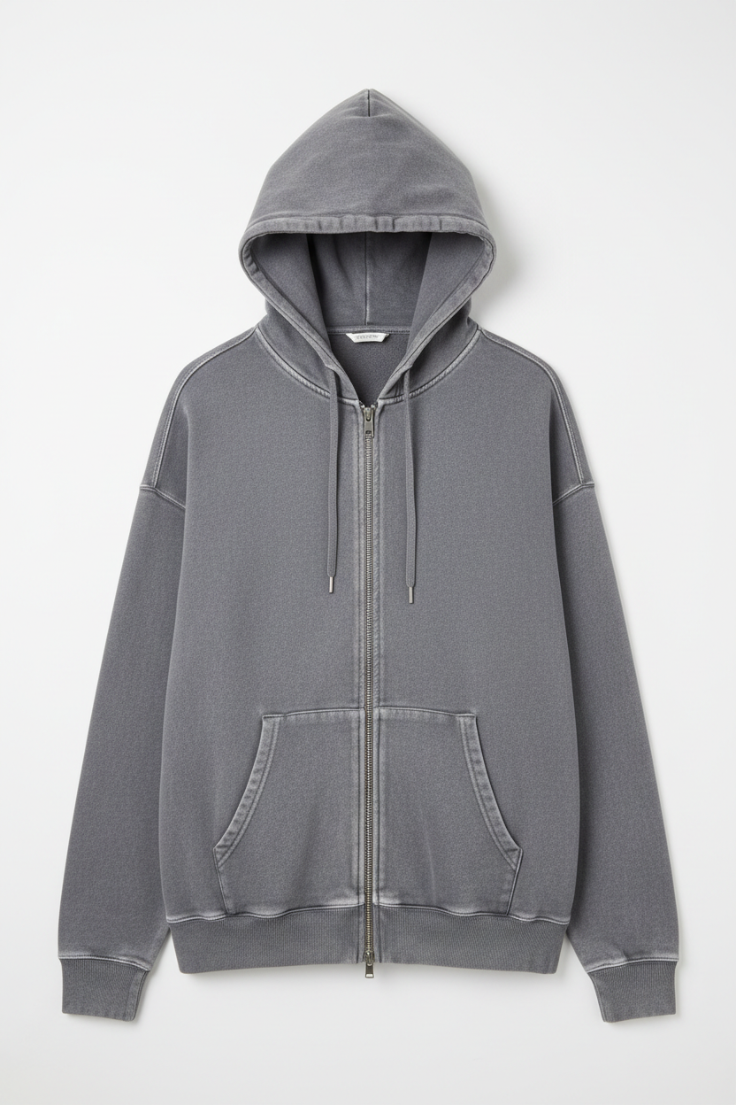 Washed Grey Zip Hoodie